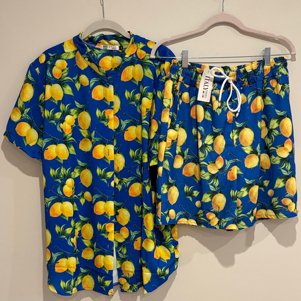 Blue Lemon Print Shirt and Shorts Set